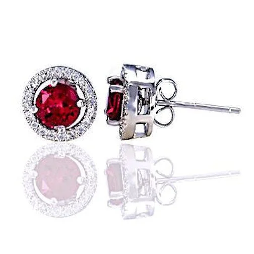 Vintage cut earrings-Rachel: 6mm Created Ruby Stud Earrings with CZ Halo Earring Jacket