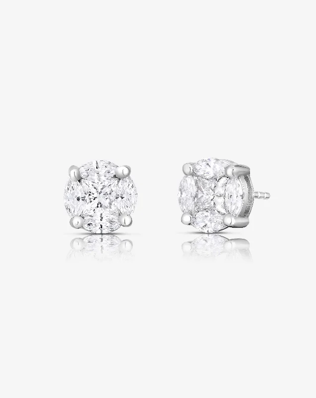 Ragged edge earrings-Round Illusion Diamond Studs