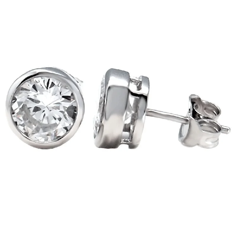 Shell splinter earrings-Sarria: 1.5ct Russian IOF CZ Bezel Set Sterling Silver Stud Earrings