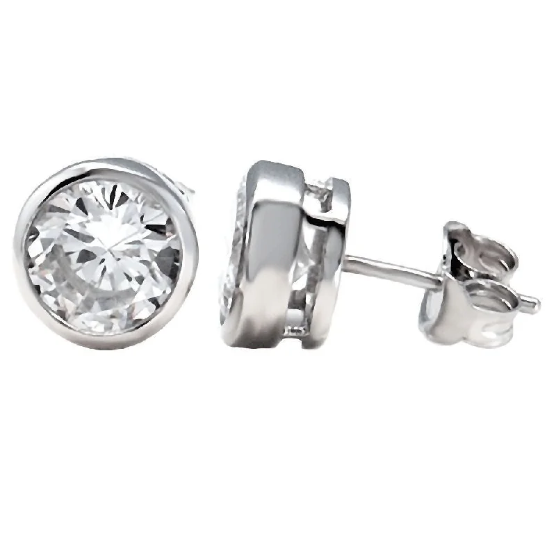 Tusk spike earrings-Sarria: 8mm, 4.0ct Russian IOF CZ Bezel Set 925 Silver Stud Earrings