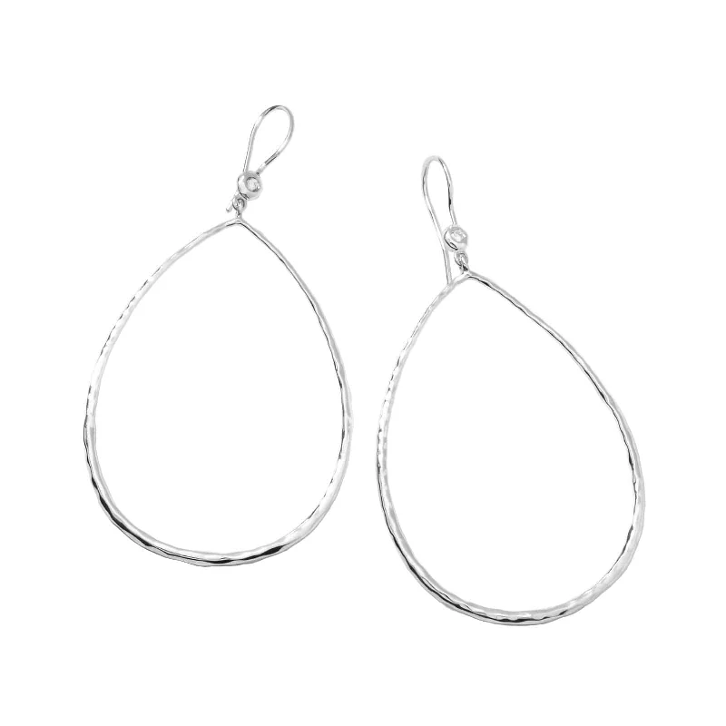 Textured ridge earrings-Hammered Open Teardrop Earrings with Diamond Accents