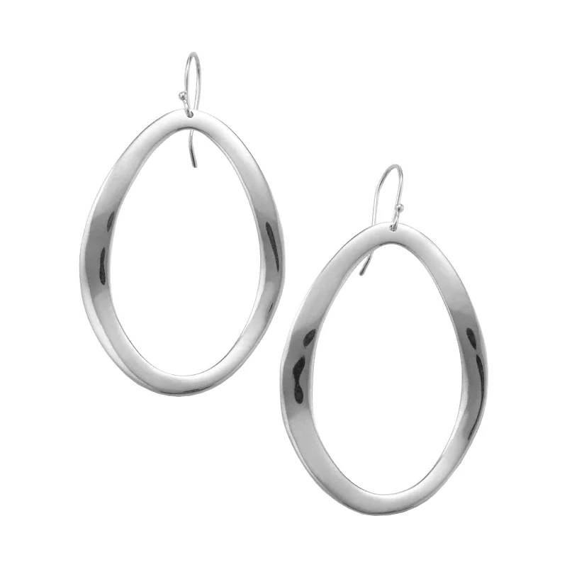 Crimped rim earrings-Wavy Open Oval Drop Earrings