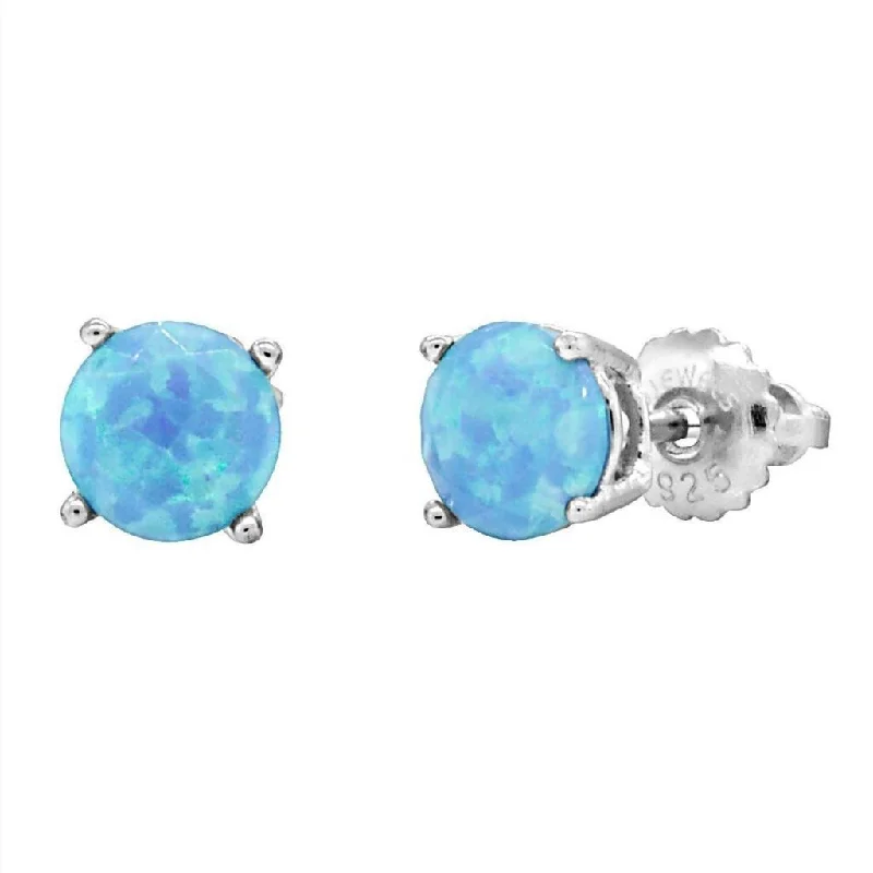 Textured ridge earrings-Sky: 6mm Diamond-Cut Faceted Azure Blue Opal Screw Back Earrings