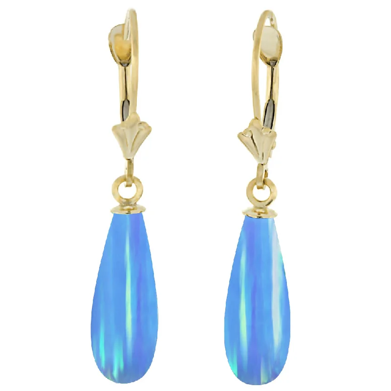 Cotton twist earrings-Sky: Azure Blue Created Australian Opal Teardrop 14-20 Gold Filled Leverback Earrings