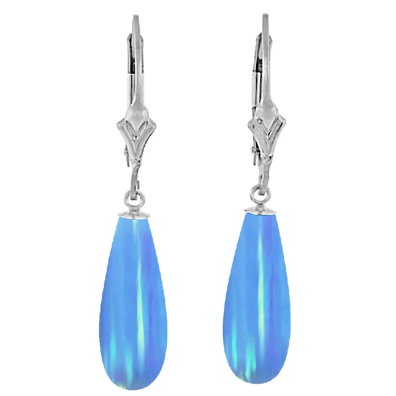 Vermilion ruby earrings-Sky: Azure Blue Created Australian Opal Teardrop 925 Sterling Silver Leverback Earrings