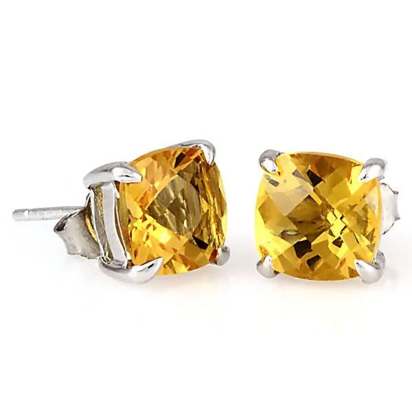 Solstice: 6.5ct, 8mm Cushion Cut Citrine Crystal Stud Earrings Silver