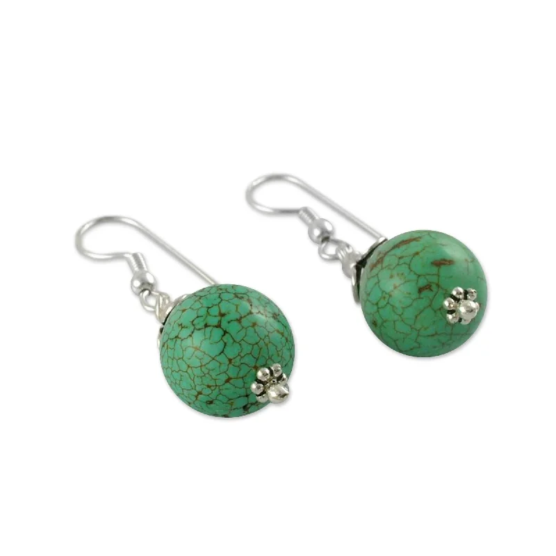 Glossy gem earrings-Sterling Silver Beaded Dangle Earrings, 'Dew Kissed' (India) - 1.6*0.4