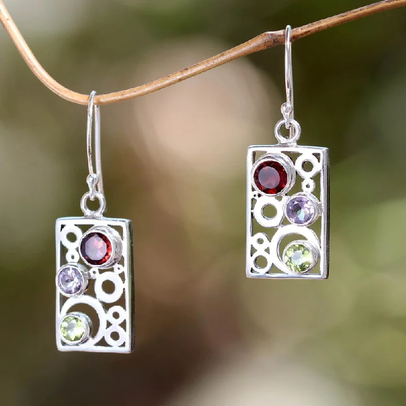 Twin stone earrings-Sterling Silver 'Color Bubbles' Multi-gemstone Earrings (Indonesia) - 1.4L*0.5W