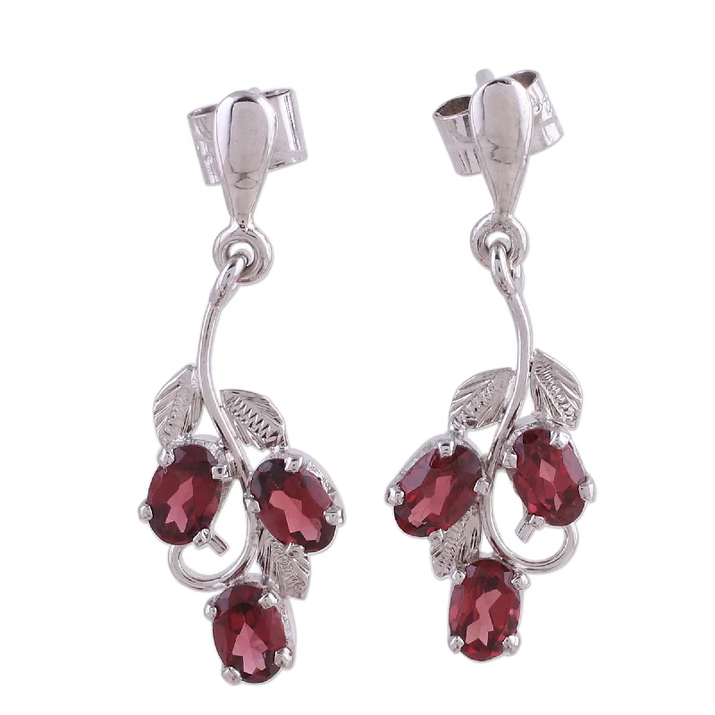 Tinted gem earrings-Sterling Silver Deep Red Wine Garnet Earrings