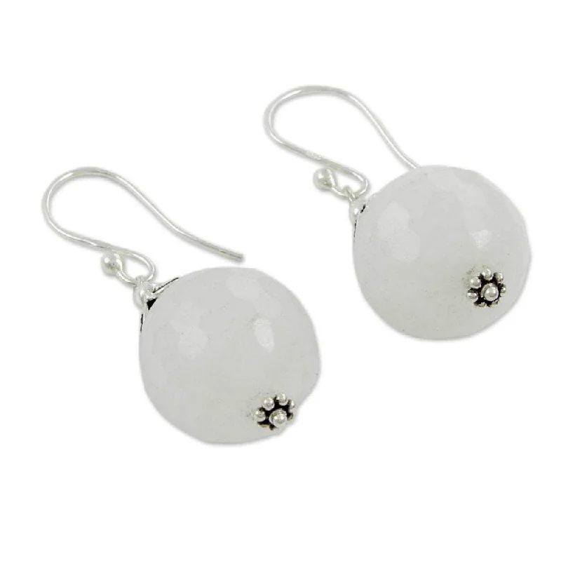 Pine sprig earrings-Sterling Silver 'Glorious White' Chalcedony Earrings (India)