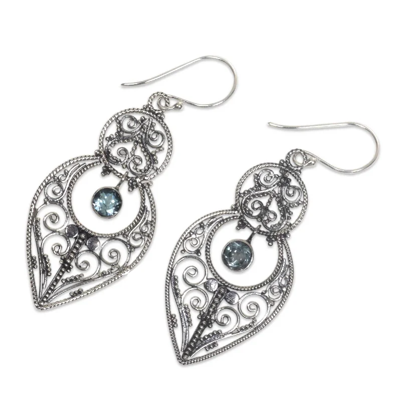 Leaf drop earrings-Sterling Silver 'Majapahit Glory' Blue Topaz Earrings (Indonesia)