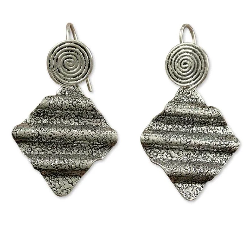 Tulip bud earrings-Sterling Silver 'Ripples' Earrings (India)