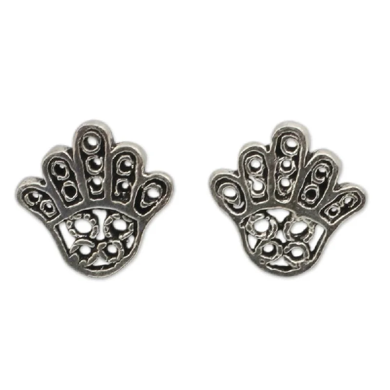 Plaid weave earrings-Sterling Silver 'The Hamsa Hand' Earrings (Thailand)