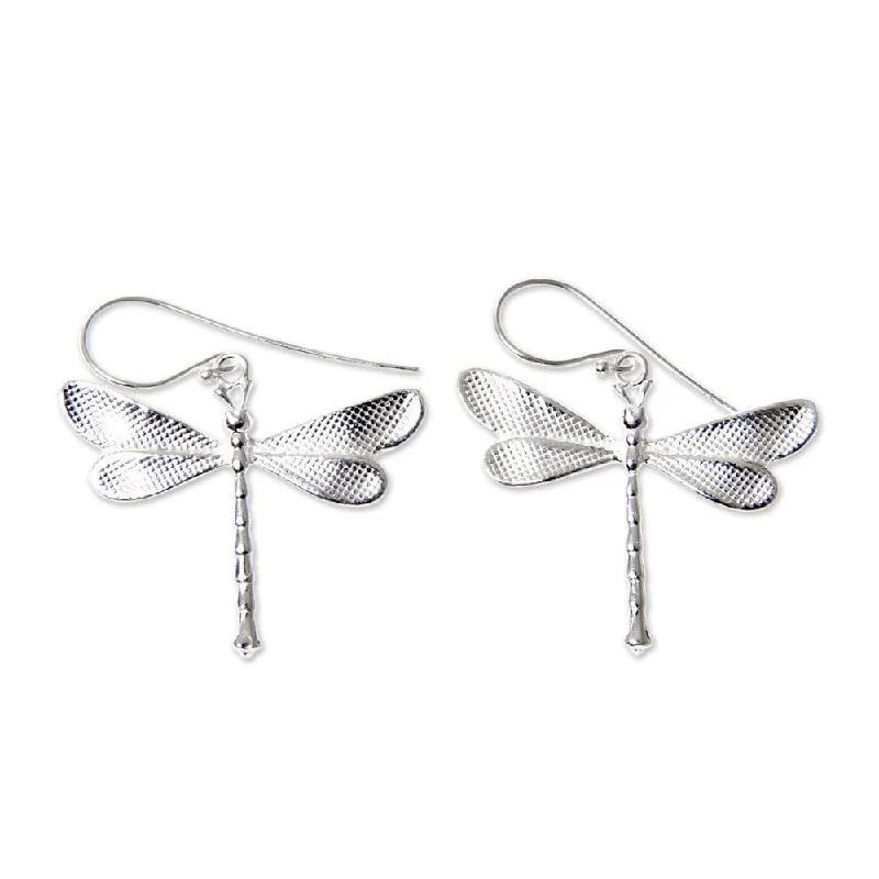 Shell splinter earrings-Sterling Silver 'White Dragonfly' Earrings (Indonesia)