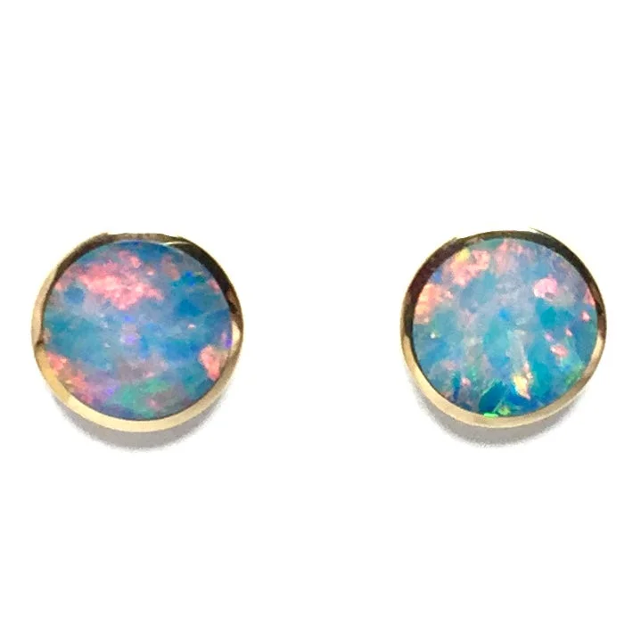 Pocked edge earrings-Opal Earrings 9mm Round Inlaid Design Studs