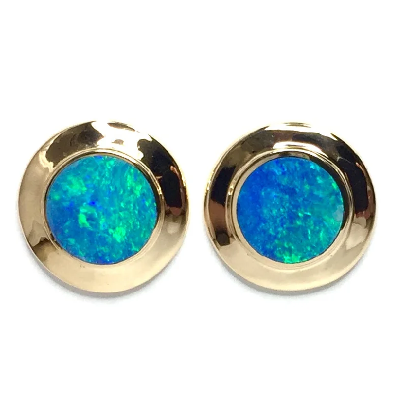 Opal Earrings Round Inlaid Design Studs