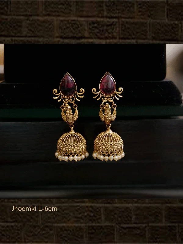 Faint shade earrings-Tear drop shaped stone top peacock design jhoomki