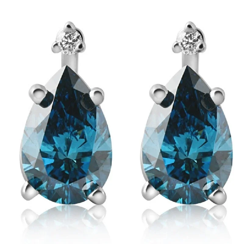 Pocked edge earrings-VS 2.20Ct Pear Shape Blue Diamond Studs in 14k White Gold Lab Grown